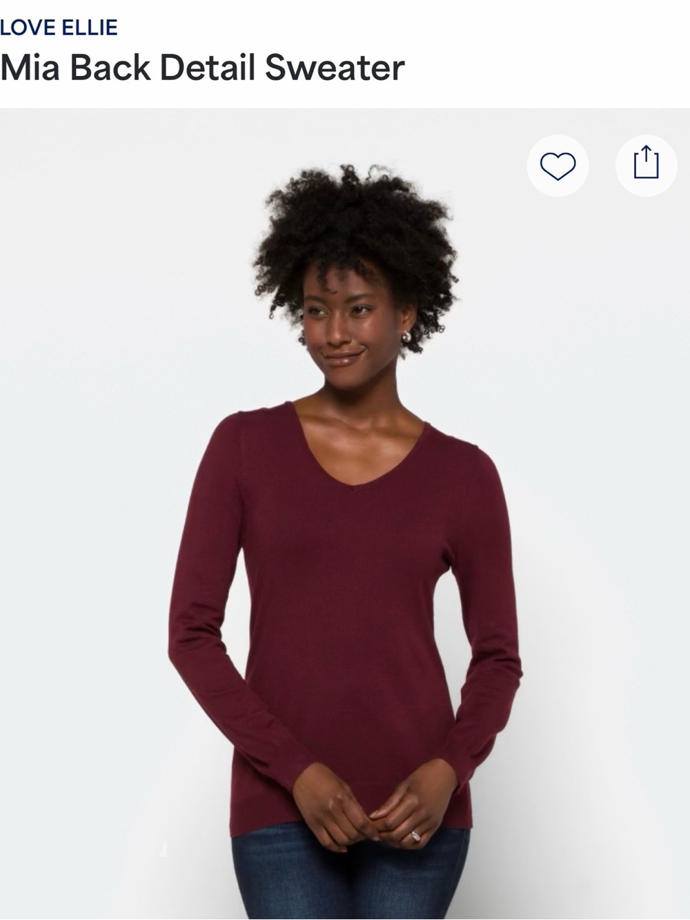 Love Ellie Mia Back Detail V-Neck Sweater - Burgundy